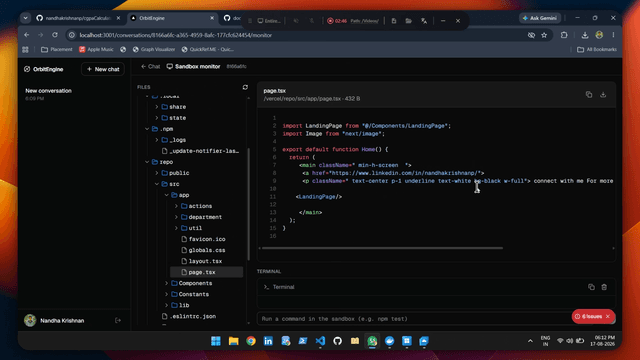AI coding engine wired to GitHub — ephemeral sandbox per chat, @repo clone to PR, live monitor, browser verification and auto-fix issues via Software Factory.